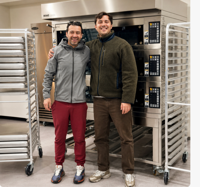 Hector and Vincenzo in the Semilla Bread bakery kitchen